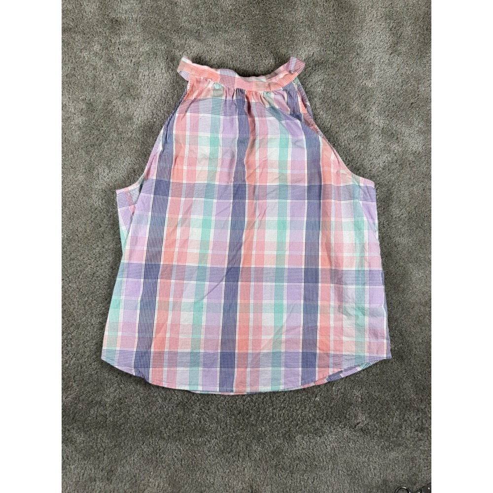J.Crew Womens Halter Neck Plaid Top Pink Purple Blue Sleeveless Tie Back Size M